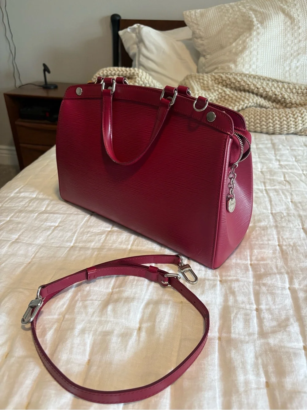 Louis Vuitton Brea MM Burgundy/Pink Epi Leather Satchel with Scarf Accent, VGUC!